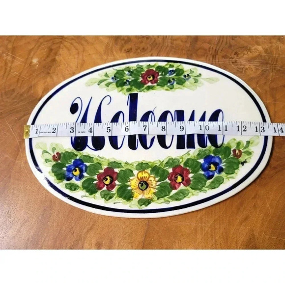 WELCOME SLATE SIGN Flowers Hanging Garden In/Outdoor Hand Paint Oval - Picture 5 of 8
